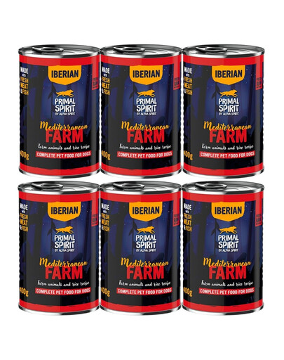 PRIMAL SPIRIT Iberian Mediterranean Farm šlapias šunų maistas 6x400 g