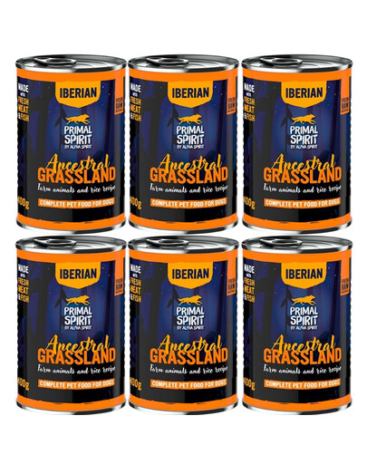 PRIMAL SPIRIT Iberian Ancestral Grassland šlapias maistas šunims 6x400 g