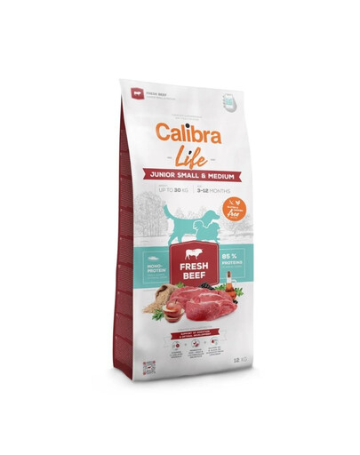 CALIBRA Dog Life Junior Small Medium Fresh Beef 12 kg su jautiena jauniesiems mažų ir vidutinių veislių šunims