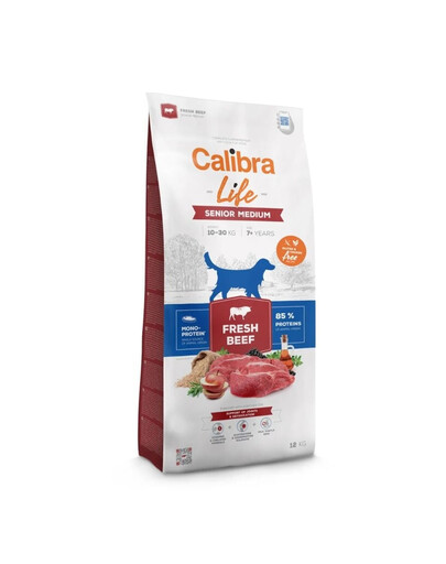 CALIBRA Dog Life Senior Medium Fresh Beef 12 kg su jautiena vyresniems vidutinio dydžio šunims