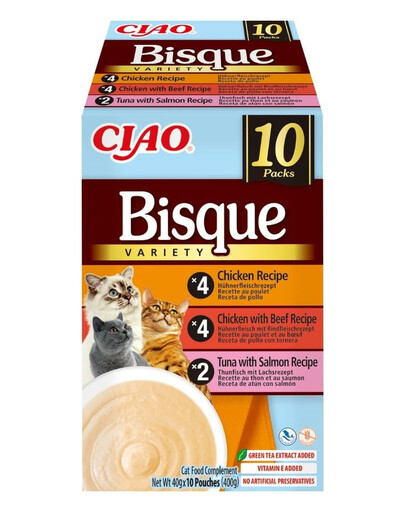 INABA Cat Ciao Bisque Variety 10x40g mix vištiena, jautiena ir žuvimi katėms