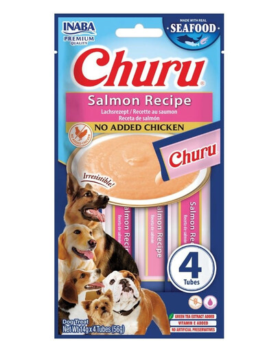 INABA Dog Churu Fish Based Salmon Recipe 4x14g kreminiai skanėstai su lašiša šunims