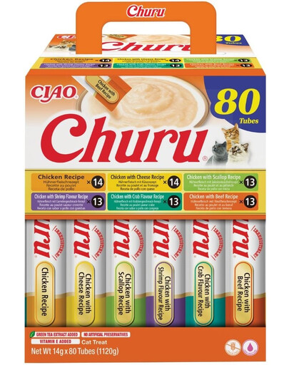 INABA Cat Churu Chicken Recipe 80x14g mišri kreminiai skanėstai su vištiena katėms