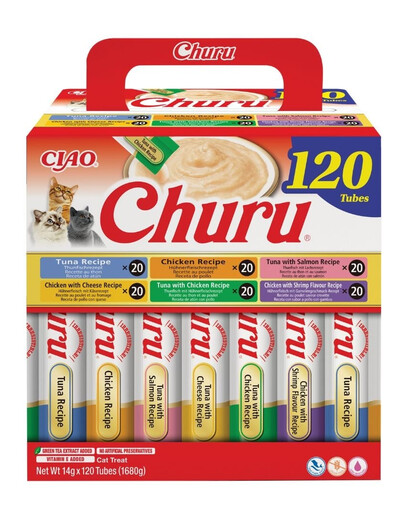 INABA Cat Churu Chicken and Tune Receipe 120x14g mix kreminių skanėstų su vištiena ir tunu katėms
