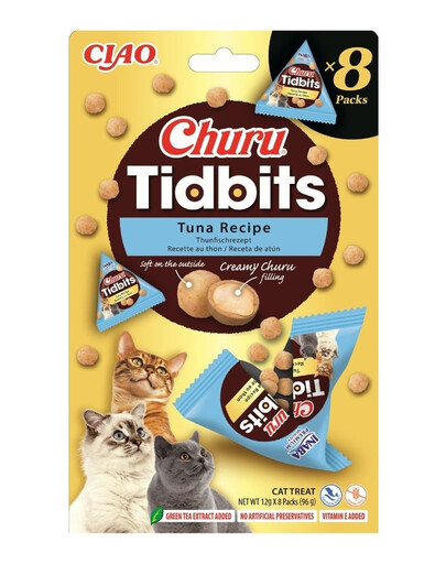 INABA Cat Churu Tidbits Tuna Recipe 8x12g minkšti ir kreminiai skanėstai su tunu katėms