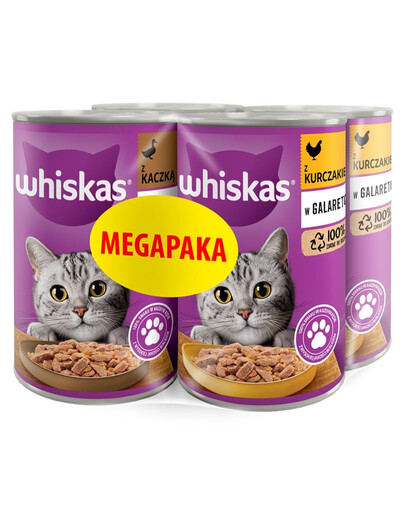 WHISKAS Suaugusiųjų Megapaka Skonių su vištiena ir antis želė 4x400 g suaugusiems katėms