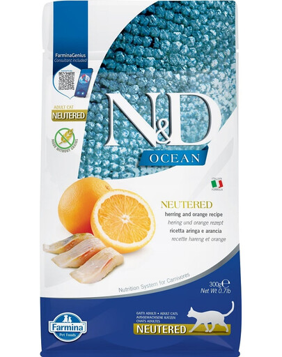 N&D Ocean Cat Neutered Adult Herring & Orange 300 g śledź i pomarańcza dla kastratów
