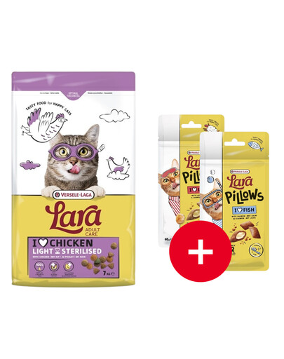 VERSELE-LAGA Lara Adult Light Sterilized 7 kg maistas kastruotiems katėms + 2 NEMOKAMI skanėstai