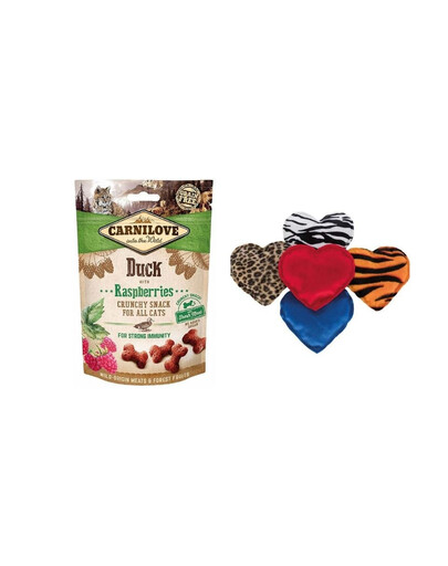 CARNILOVE Zestaw świąteczny Przysmaki z kaczką 50 g + pluszowe serce z walerianą