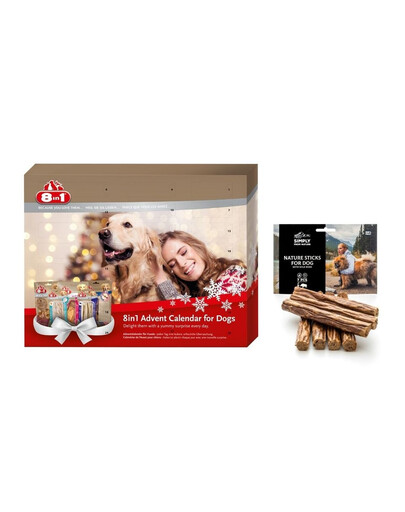 8in1 Zestaw świąteczny Kalendarz adwentowy + naturalne cygara dla psa 7 szt.