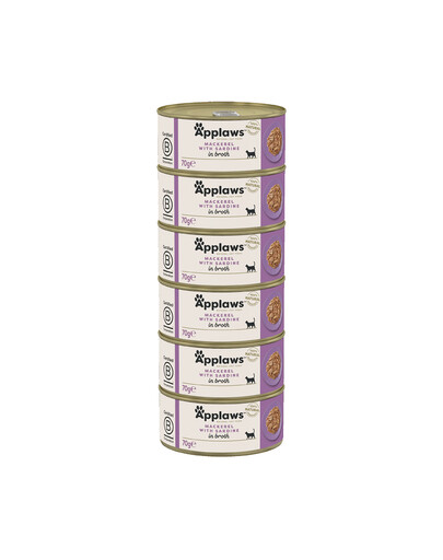 APPLAWS Cat Adult Mackerel with Sardine in Broth makrela i sardynka w bulionie 6x70 g