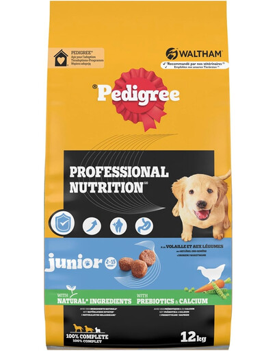 PEDIGREE Professional Nutrition Junior su Vištiena ir Daržovėmis 12 kg vidutinių ir didelių veislių šuniukams
