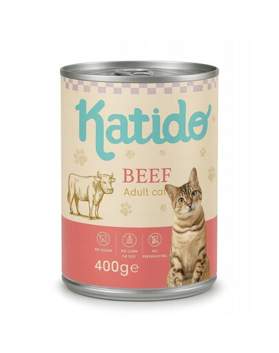 KATIDO Adult Cat Beef 400 g jautiena su lašių aliejumi katėms