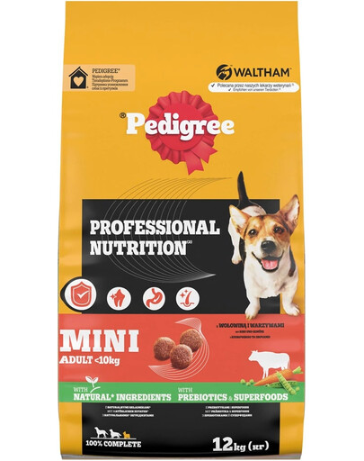 PEDIGREE Professional Nutrition Adult Mini su Jautiena ir Daržovėmis 12 kg mažų veislių šunims