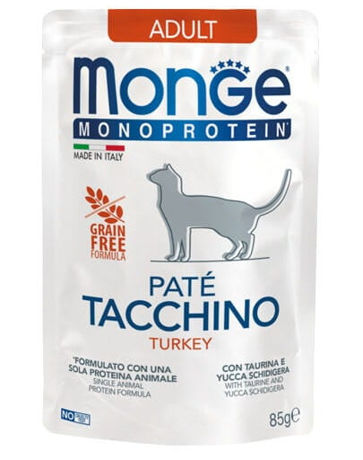 MONGE Monoprotein Adult Cat Paté Turkey 85 g konservai iš kalakuto katėms