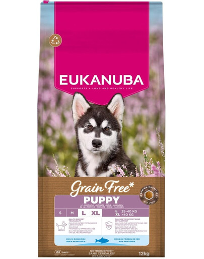 EUKANUBA Grain Free Puppy Large Ocean Fish 12 kg begrūdis  maistas didelių veislių šuniukams su žuvimi