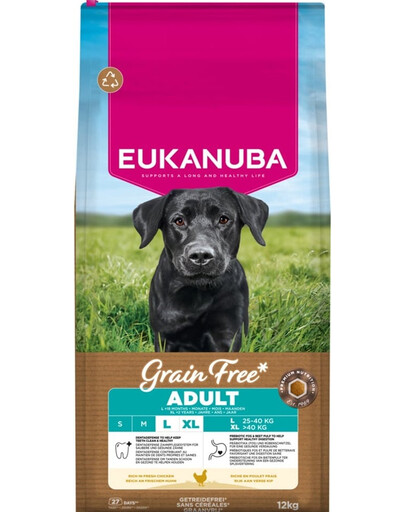 EUKANUBA Grain Free Adult Large Chicken 12 kg begrūdis sausa maistas didelių veislių šunims su vištiena