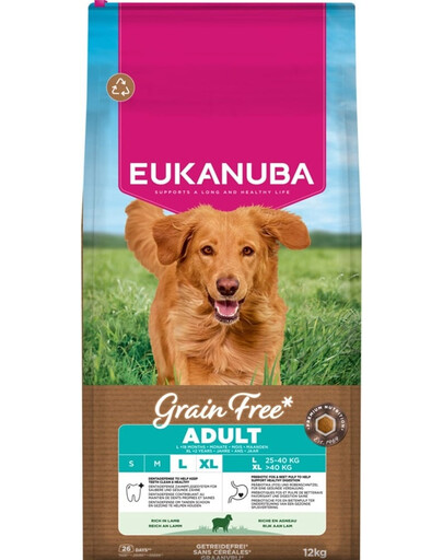 EUKANUBA Grain Free Adult Large Lamb 12 kg begrūdis sausas maistas didelių veislių šunims su aviena