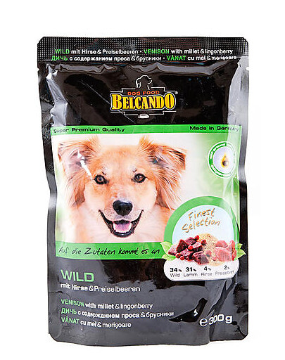 BELCANDO Wild, 6 × 125 g – šlapias pašaras šunims su žvėriena, soromis ir spanguolėmis