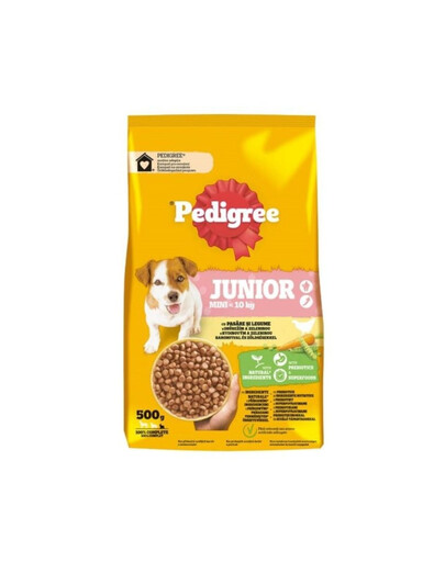 PEDIGREE Junior Mini 500 g mažų veislių šuniukams su vištiena ir daržovėmis