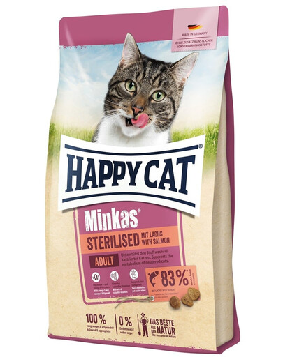 HAPPY CAT Minkas Sterilised Lachs Lašiša 10 kg sausa maistas katėms po sterilizacijos