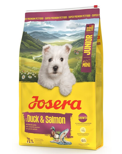JOSERA Duck and Salmon Junior Mini 2x10 kg tinkamam mažų veislių šuniukų vystymuisi