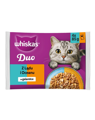 WHISKAS Duo Adult su Žuvimi ir Vištiena želė 4x85 g drėgnas maistas katėms