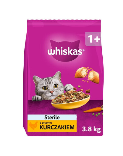 WHISKAS Sterile su skaniu vištiena 3,8 kg sausa katės maistas