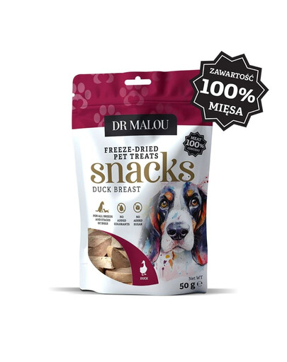 DR MALOU Mėsos kubeliai 100% liofilizuotos antienos krūtinėlės 50g skanėstai šunims