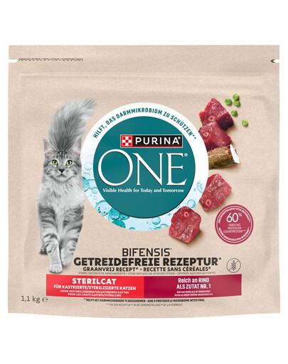 ONE Bifensis Grain Free Sterilcat Adult Beef 1,1 kg bogata w wołowinę, bezzbóżowa sucha karma dla kotów po sterylizacji