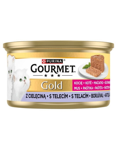 GOURMET Gold Kitten Mus su veršiena, 85 g drėgnas maistas kačiukams