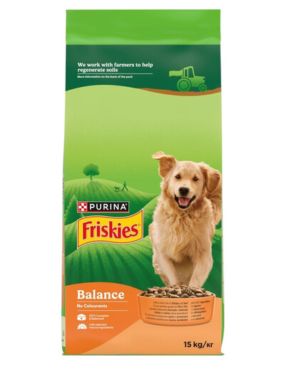 FRISKIES Balance Chicken, Beef and Vegetables 10+5kg vištienos, jautienos ir daržovių mišinys, sausas maistas šunims