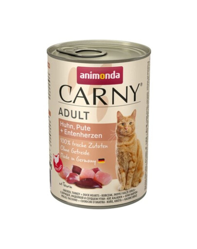 ANIMONDA Carny Adult Vištienos, kalakutienos ir antienos širdelių rinkinys, 24 x 400 g