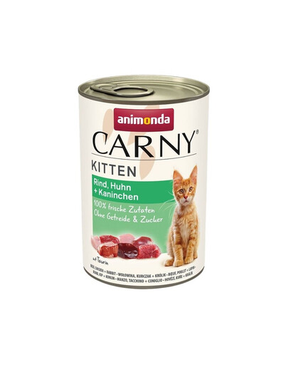 ANIMONDA Carny Kitten Beef&Chicken&Rabbit 24x400 g jautiena, vištiena ir triušiena kačiukams