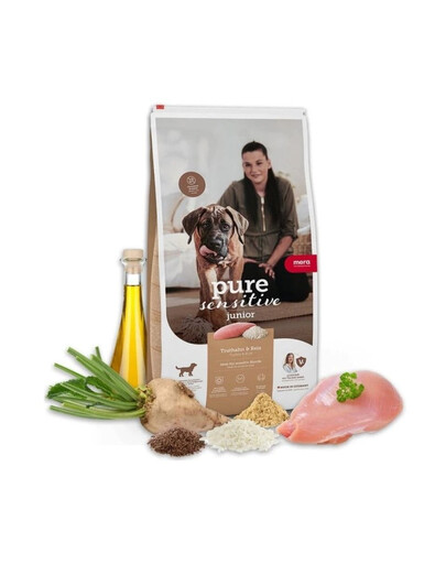 MERA Dog Pure Sensitive Junior Turkey Rice 12,5 kg kalakutų ir ryžių, sausas maistas jautriems šuniukams