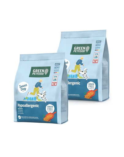 GREEN PETFOOD InsectDog Hypoallergenic 2x900g Šunims skirtas be grūdų maistas su vabzdžių baltymais