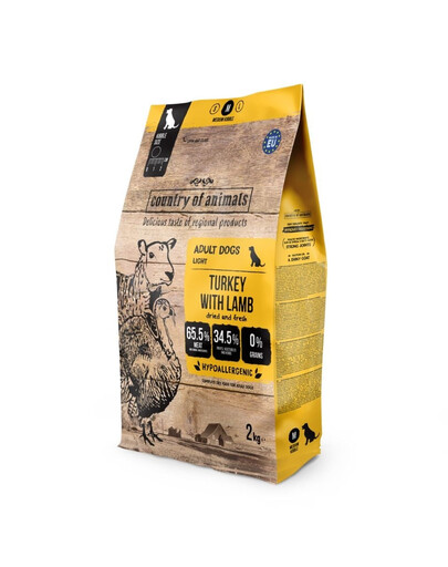 COUNTRY OF ANIMALS Dog Turkey with Lamb M 2 kg kalakutas su aviena, sausas maistas šunims