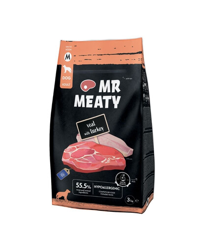 MR MEATY Dog Veal with Turkey M 3 kg veršiena su kalakutiena, sausas maistas šunims