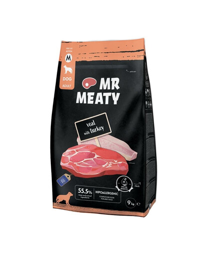 MR MEATY Dog Veal with Turkey M 9 kg veršiena su kalakutiena, sausa maistas šunims