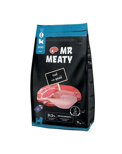 MR MEATY Puppies Veal with Quail L 9 kg veršiena su stručiu, sausas maistas šuniukams