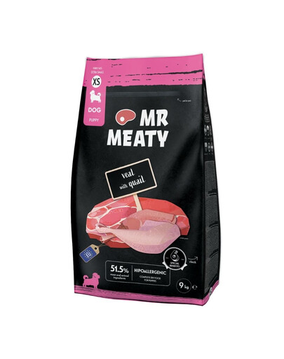 MR MEATY Puppies Veal with Quail XS 9 kg veršiena su stručiu, sausas maistas šuniukams