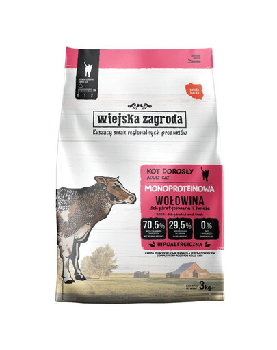 WIEJSKA ZAGRODA Monoproteininis sausas maistas katėms su jautiena, 3 kg