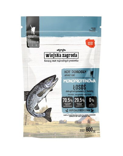 WIEJSKA ZAGRODA Monoproteininis sausas maistas katėms su lašiša, 800 g