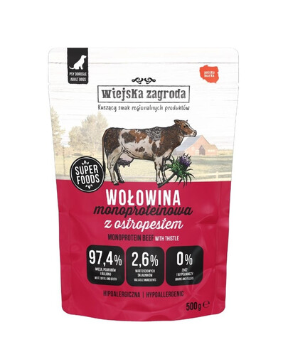 WIEJSKA ZAGRODA Monoproteinowa Wołowina 500 g – monoproteininis drėgnas ėdalas su jautiena šunims