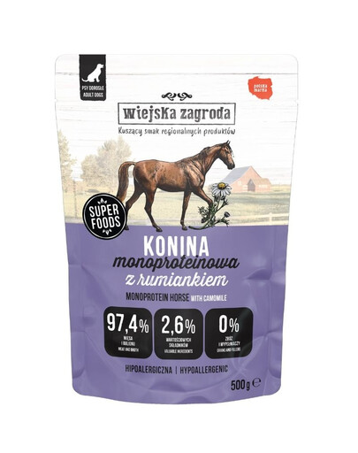 WIEJSKA ZAGRODA Monoproteininis drėgnas maistas šunims su arkliena, 500 g