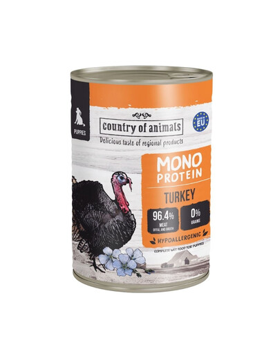 COUNTRY OF ANIMALS Puppies Monoprotein Turkey 400g kalakutiena, drėgnas maistas šuniukams