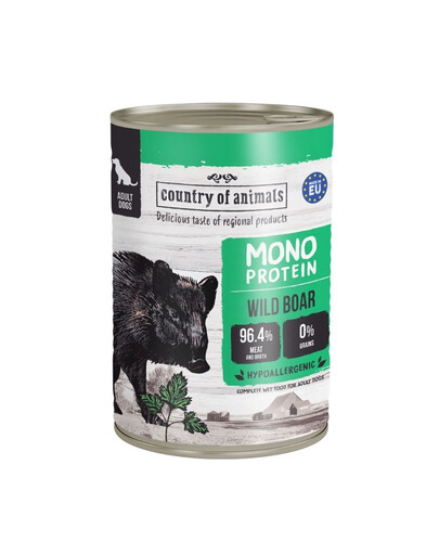 COUNTRY OF ANIMALS Dog Monoprotein Wild Boar 400g šernas, drėgnas maistas šunims