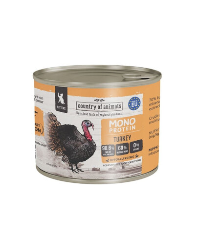 COUNTRY OF ANIMALS Kittens Monoprotein Turkey 200g kalakutiena, drėgnas maistas kačiukams