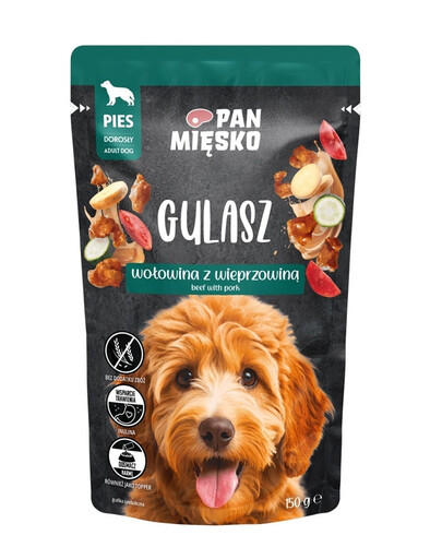 PAN MIĘSKO Jautienos ir kiaulienos troškinys – šlapias šunų maistas, 150 g