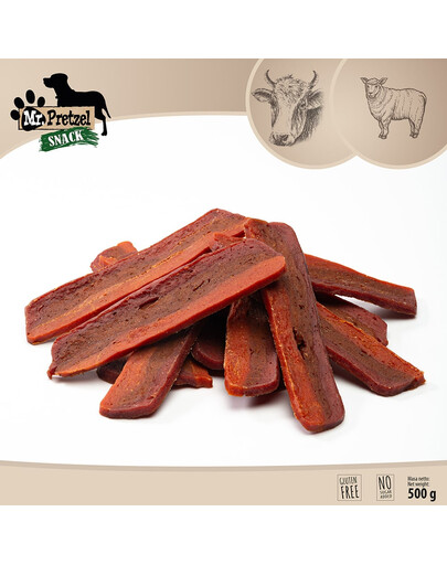 MR. PRETZEL Trijų skonių Jautiena Aviena Elnias 500g skanėstas šuniui